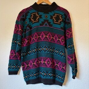 Women’s Vintage Multicolor Geometric Pattern Sweater